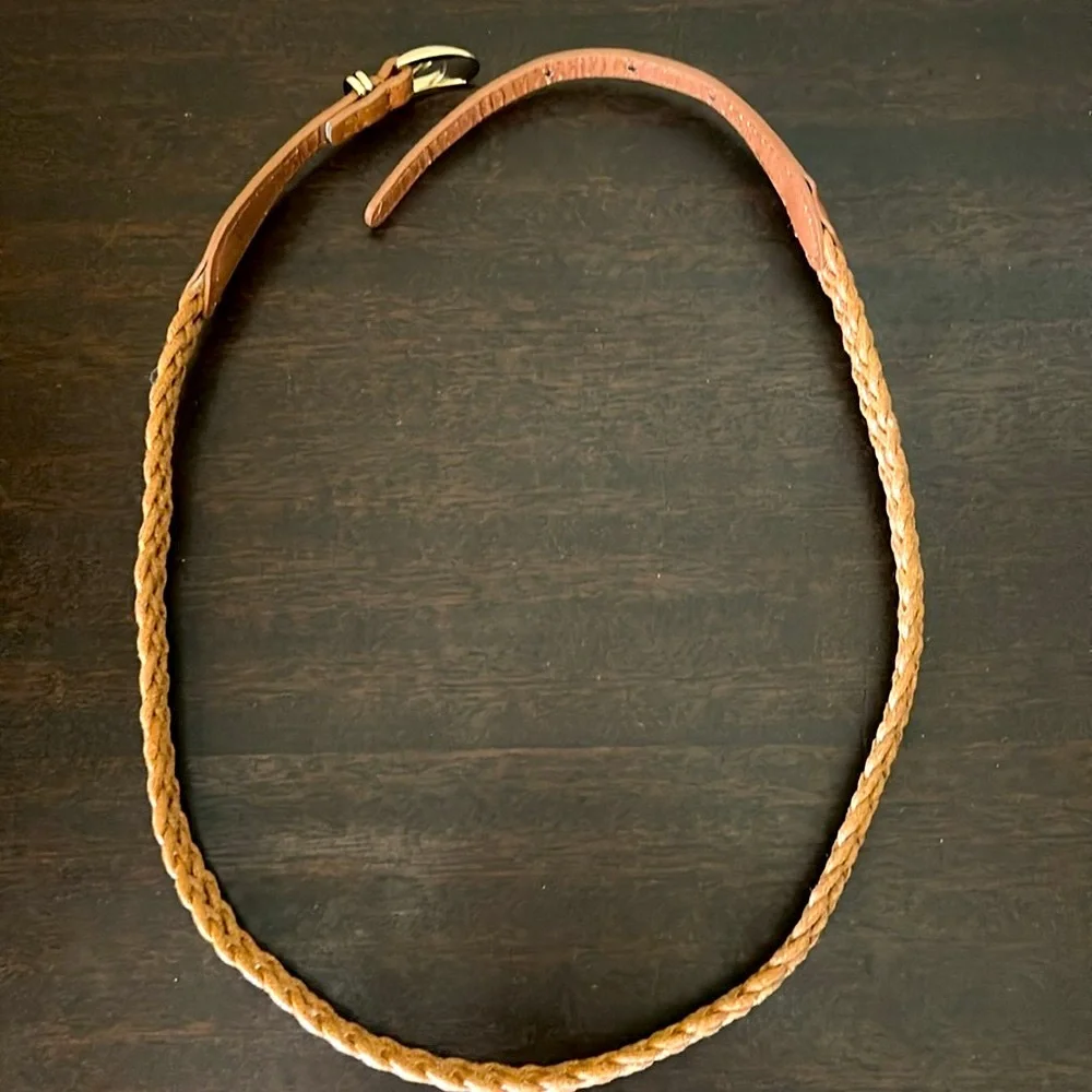 Braided Tan Skinny Belt GUC 3 Holes Vintage
